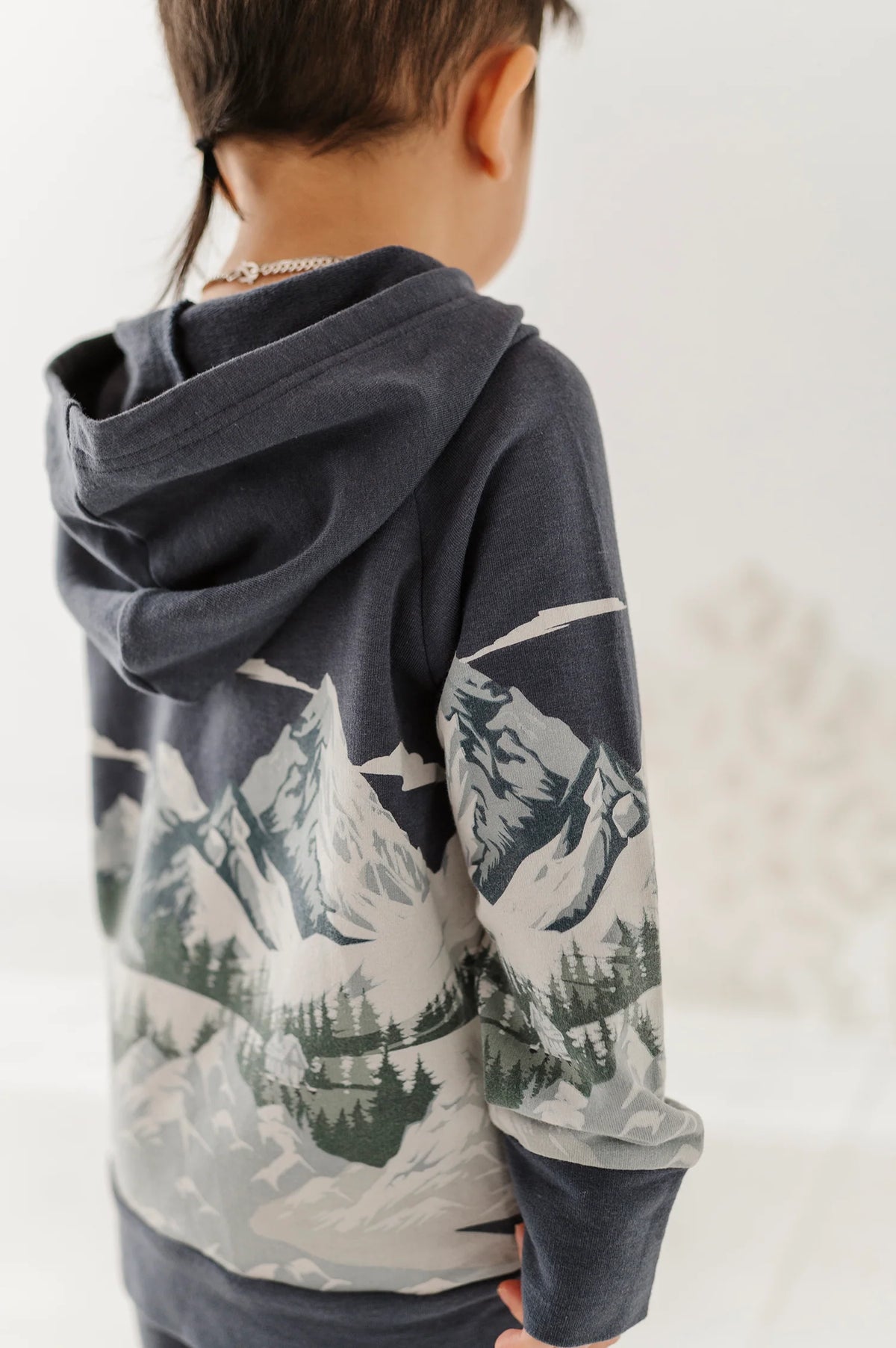 Scenic Raglan Hoodie Mountains On Nightfall Blue