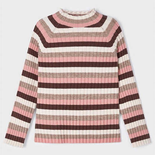 Ribbed Mock Neck Striped Sweater