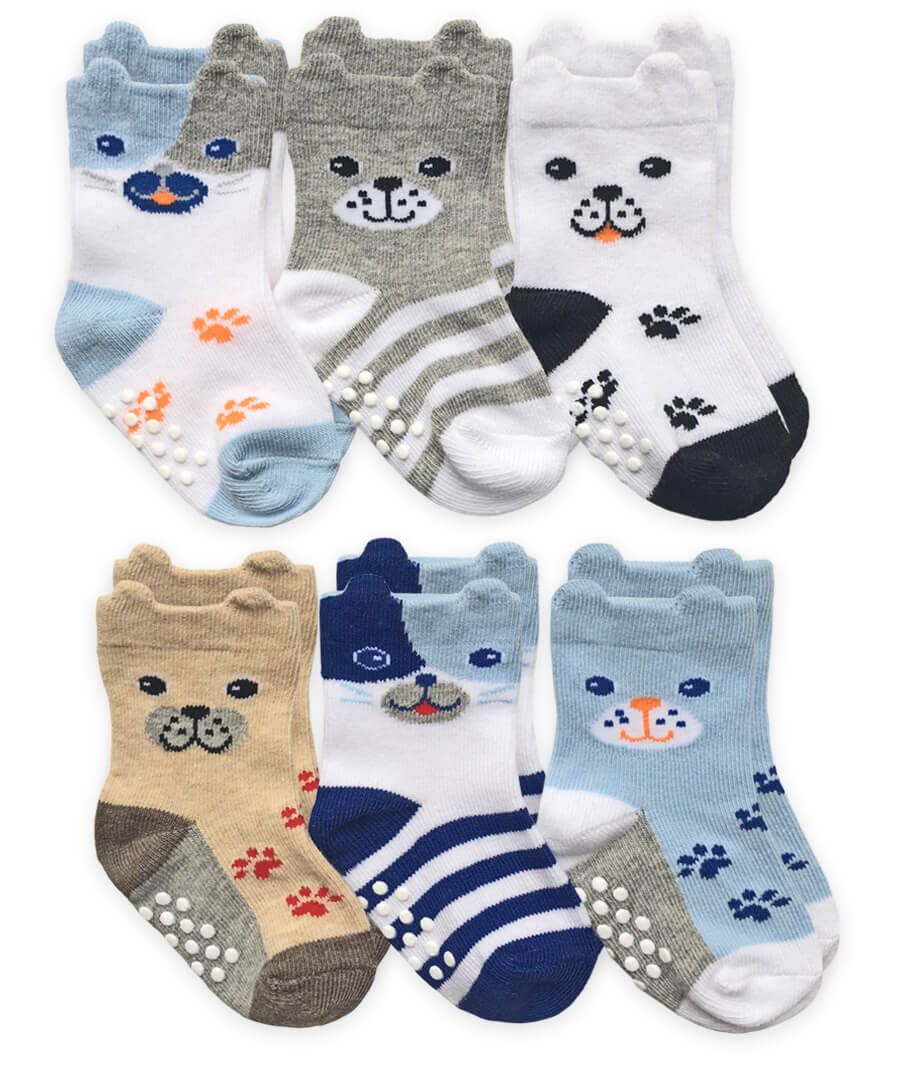 Non-Skid Dog Crew Socks 6 Pair Pack