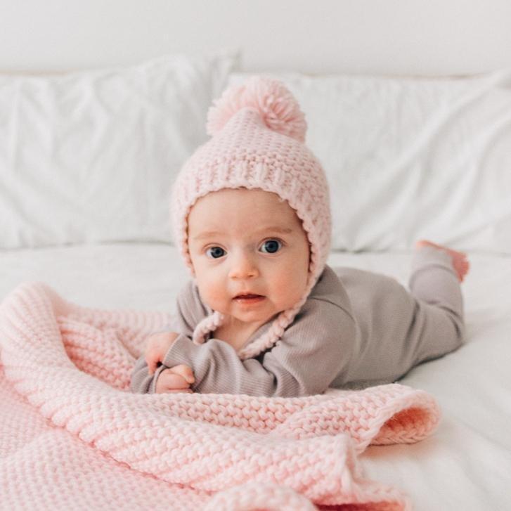 Garter Stitch Knit Bonnet-Blush