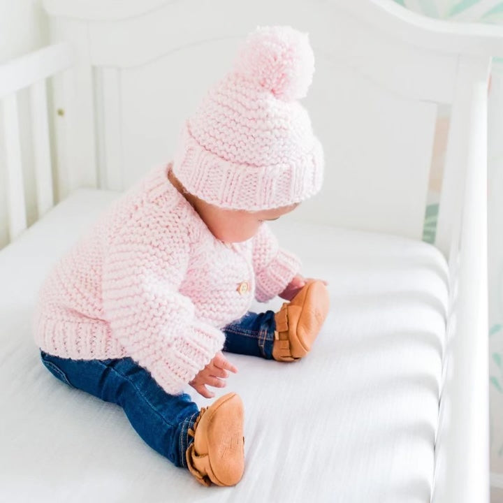 Garter Stitch Cardigan Sweater-Blush Pink