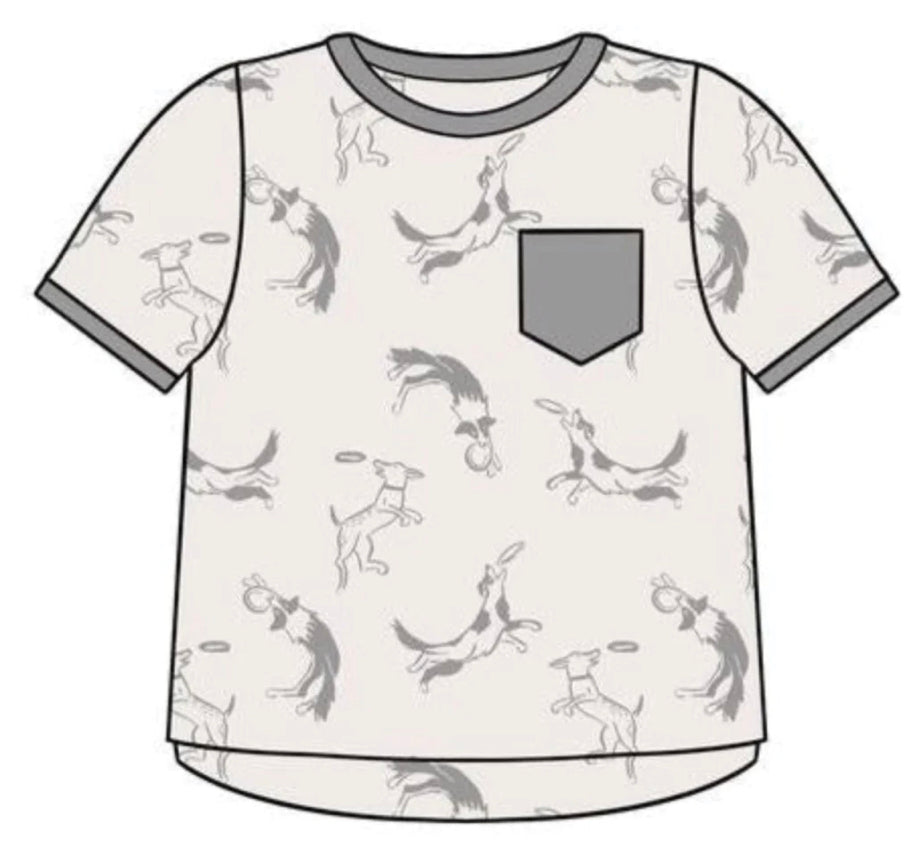 Pocket Tee & Kangaroo Short Set-Putty Dogs