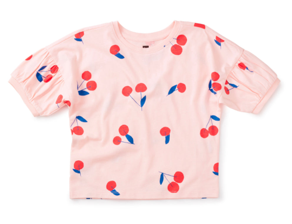 Cherry Printed Puff Sleeve Top