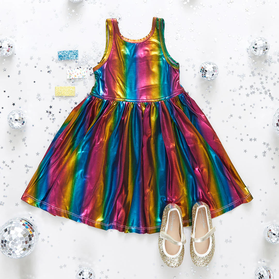 Girls Liza Lame Dress - Dark Rainbow