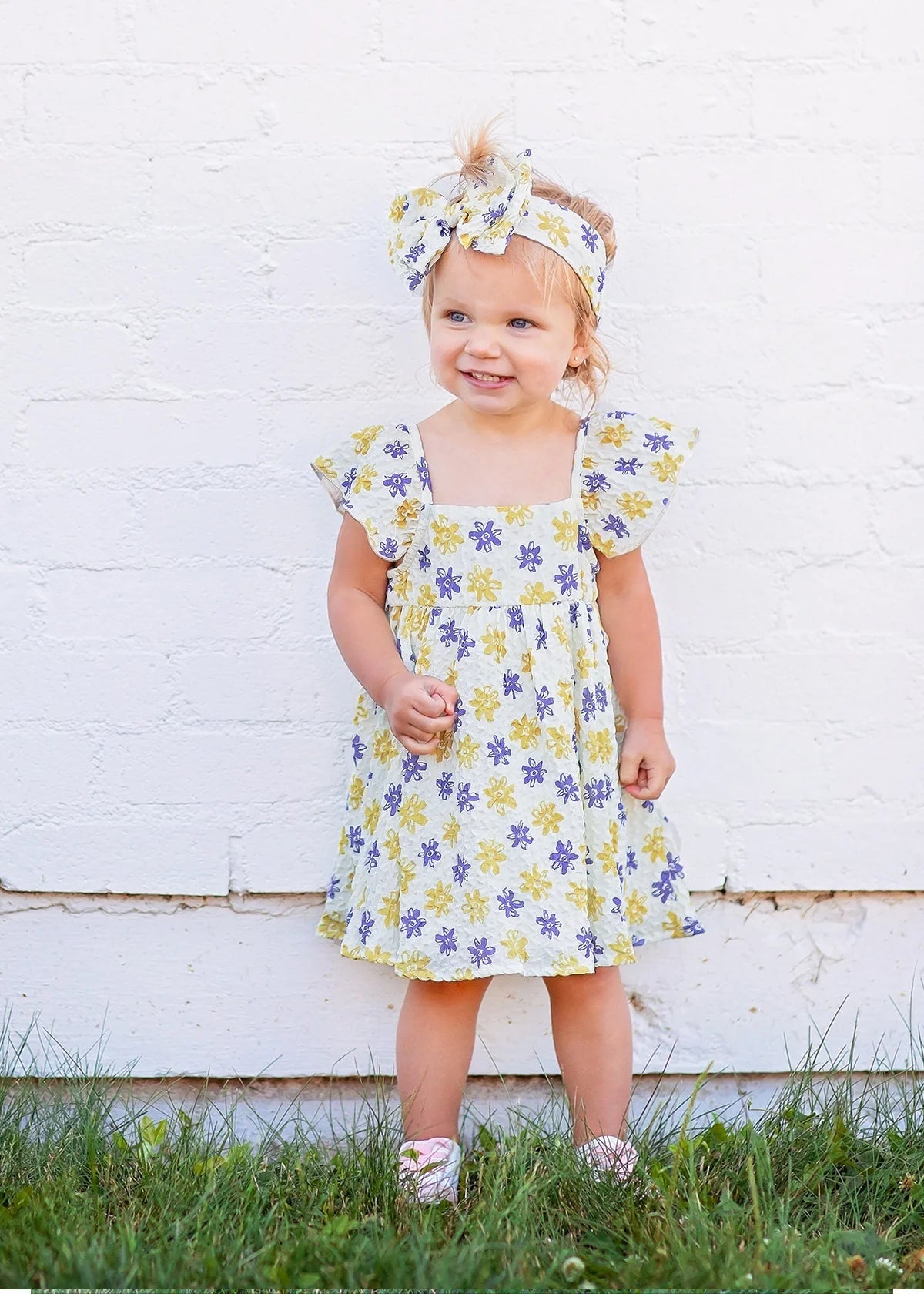 Honey Honey Floral Textured Crepe Little Girl Dress