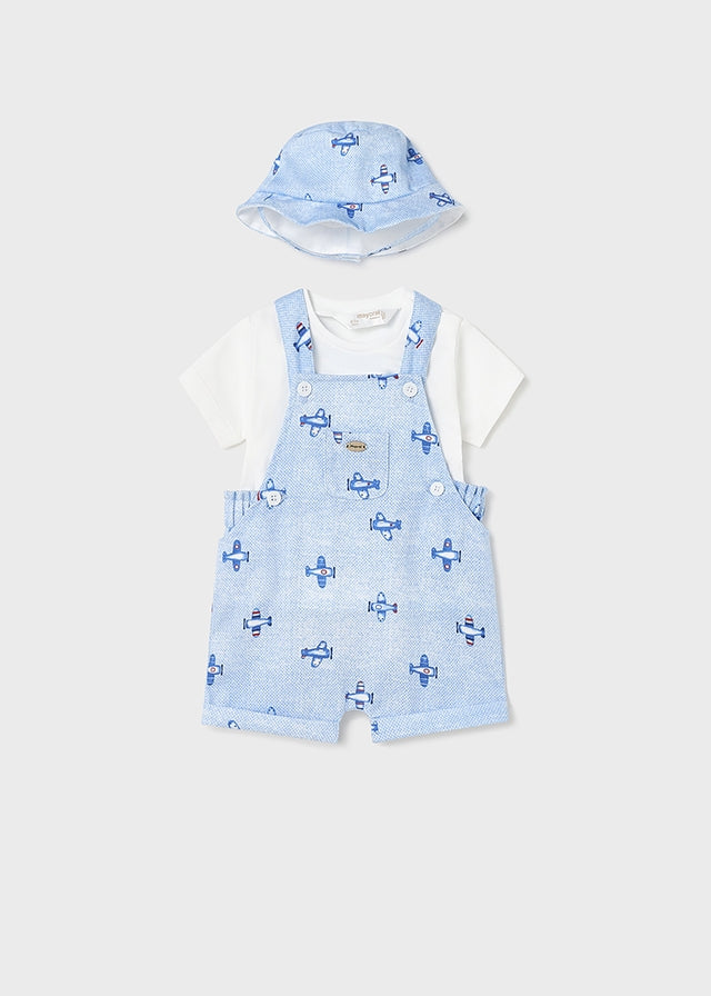 Planes Short Dungaree with Hat Set