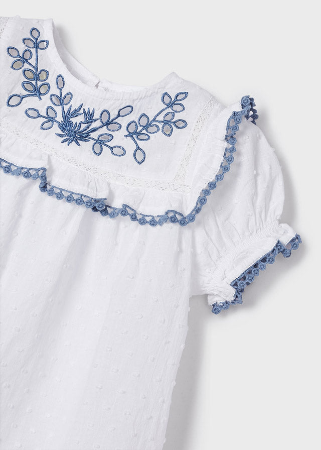 White Plumeti Embroidered Blouse