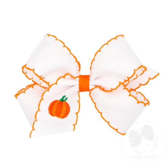 Medium Moonstitch Embroidered Apple or Pumpkin Bow