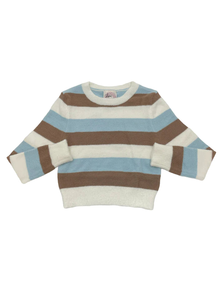 Crew Neck Striped Fuzzy Sweater