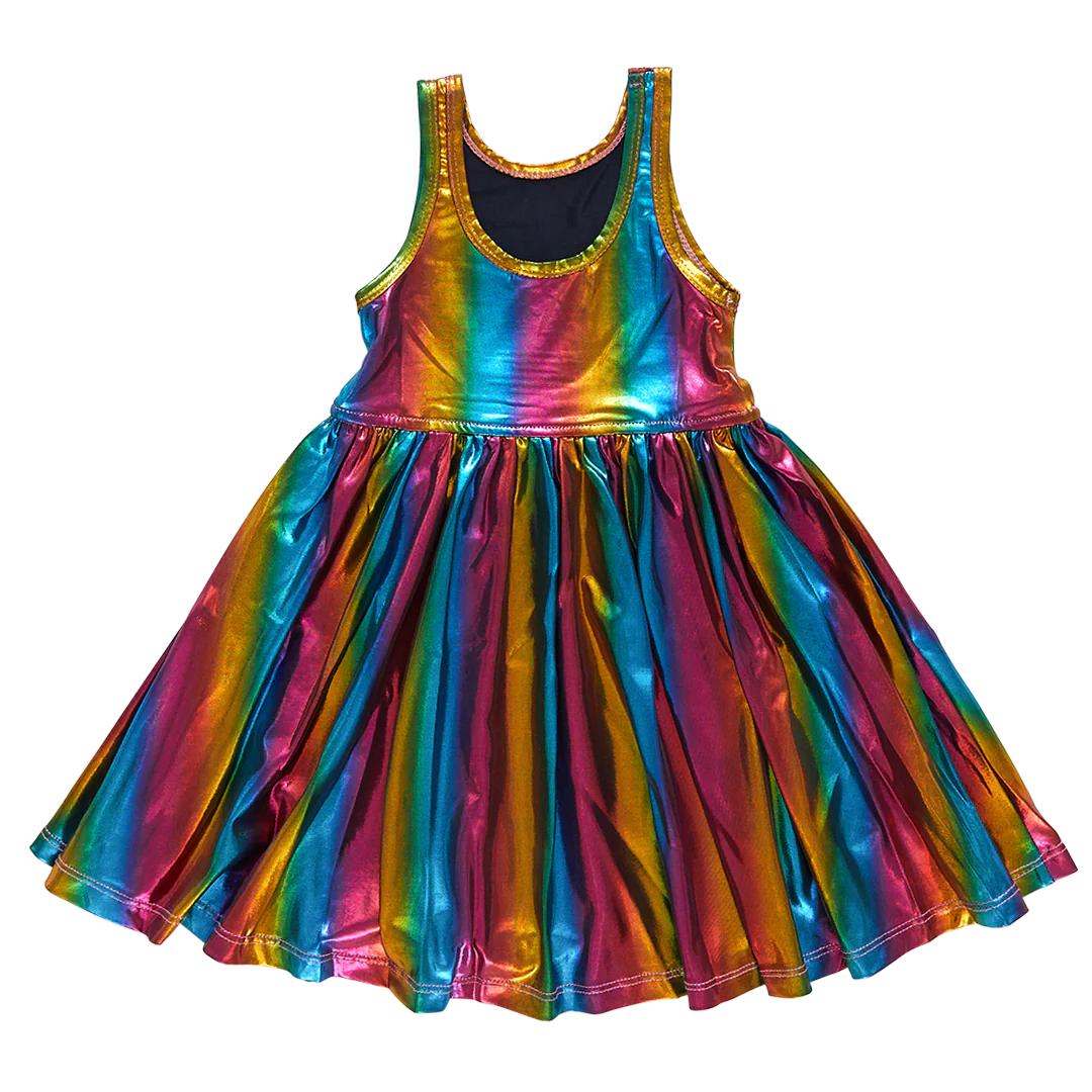 Girls Liza Lame Dress - Dark Rainbow