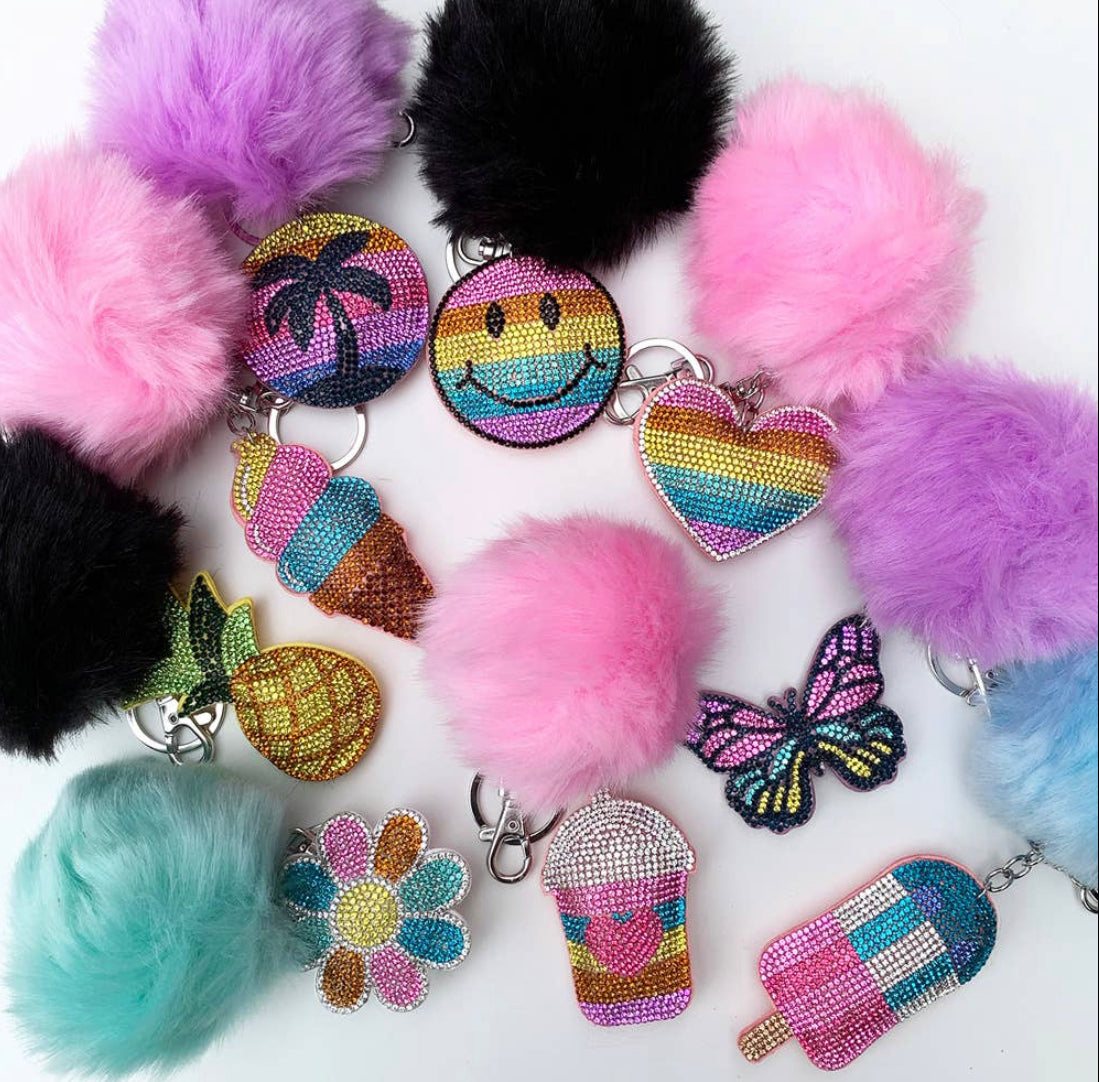 Blingy CZ Pom Pom Keychains