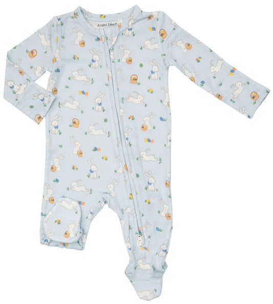 Blue Bunnies Bamboo 2-Way Zipper Footie