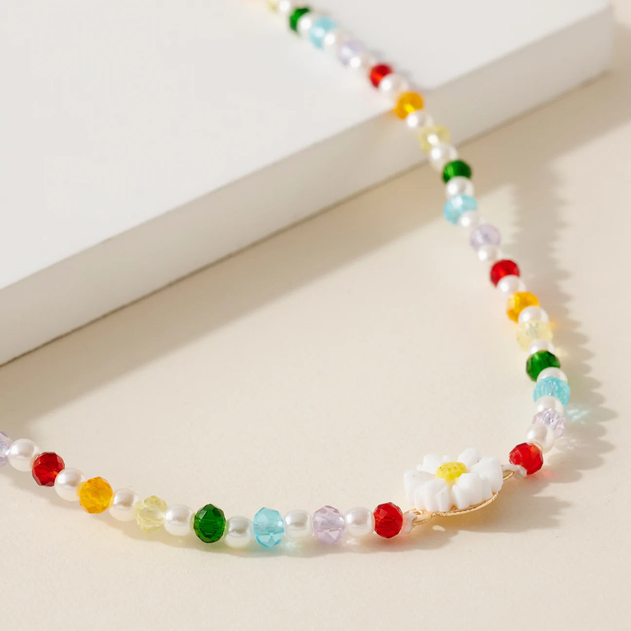 Flower Glass Bead Choker Necklace