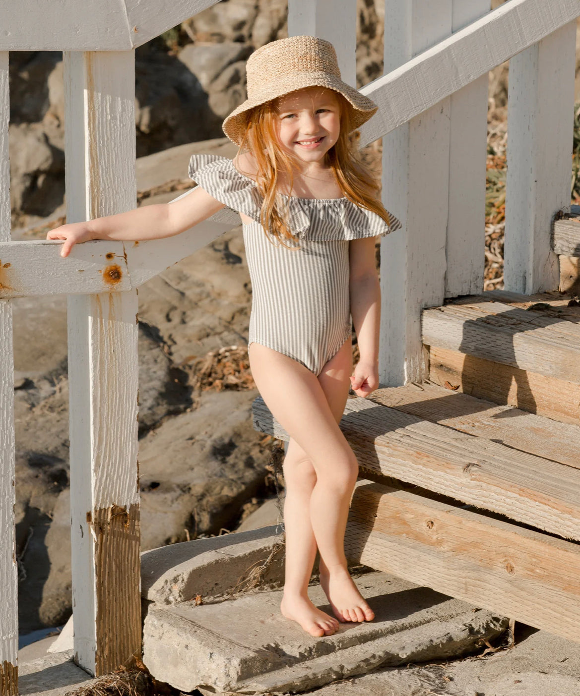 Ink Stripe Off The Shoulder One Piece Swimsuit