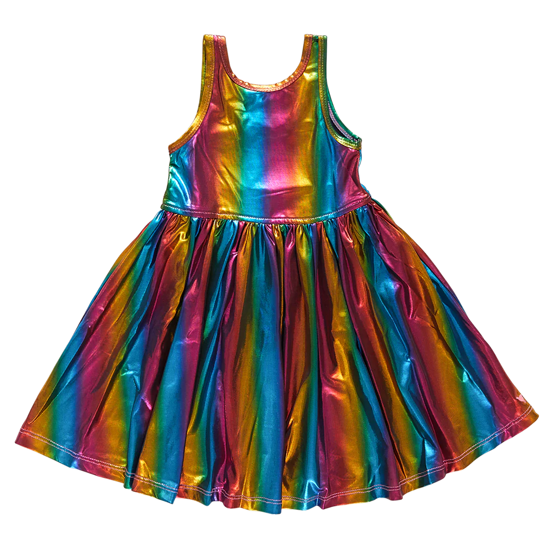 Girls Liza Lame Dress - Dark Rainbow