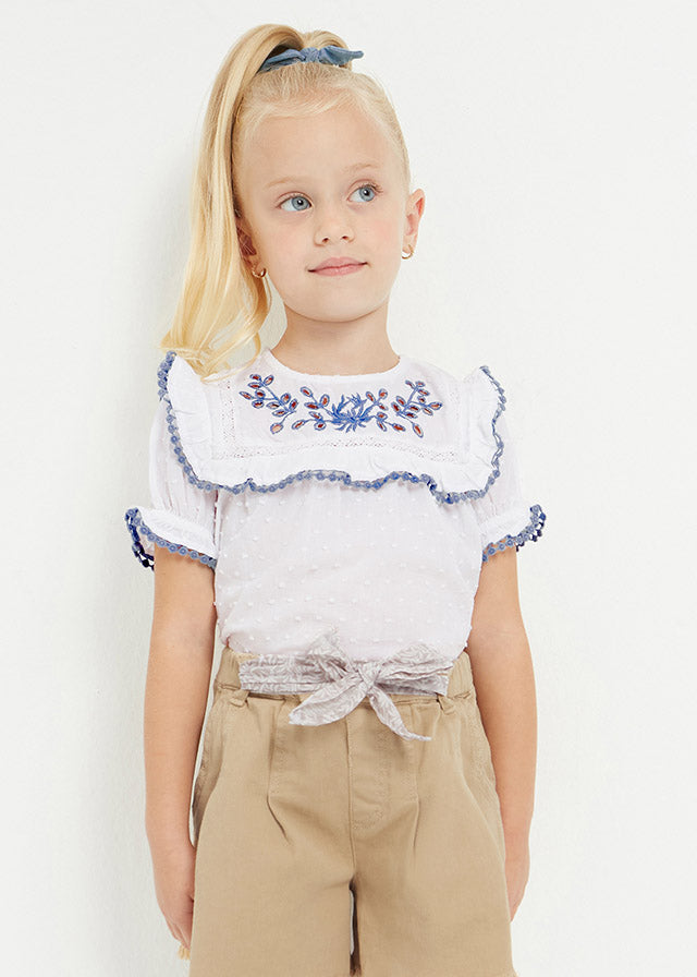 White Plumeti Embroidered Blouse