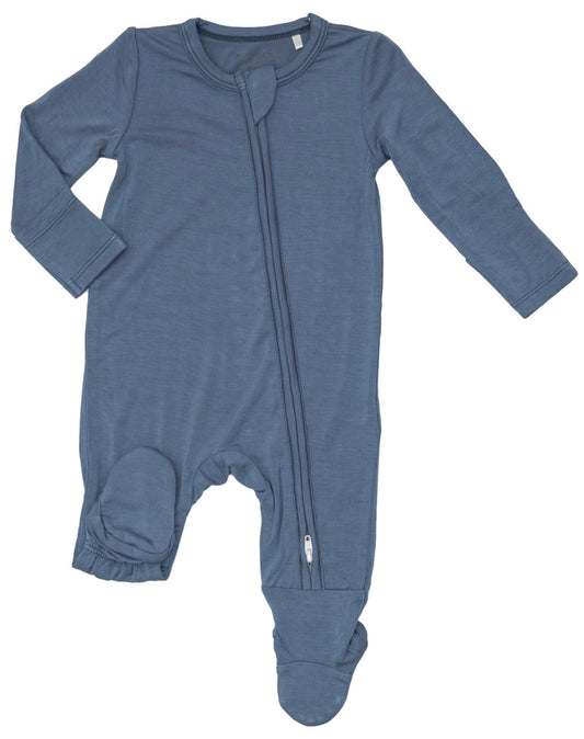 Riviera Blue Bamboo 2-Way Zipper Footie